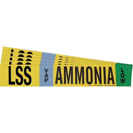 Brady AMMONIA LSS VAP LOW Pipe Marker Style 1HV BK, BL, GN on YL 1 per Card, 5 PK 105791-PK